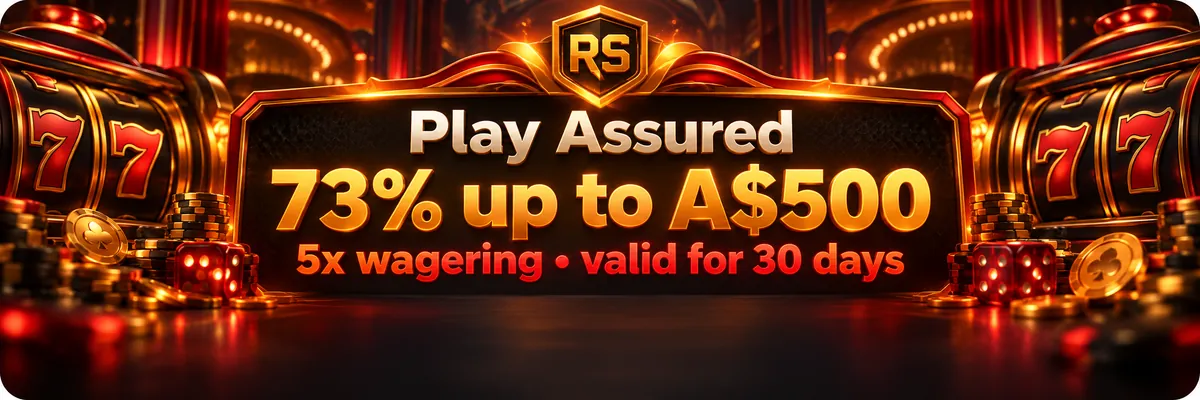 Roospin promotional banner with a polished RS shield, secure-looking casino interface details and glowing orange-red slot artwork.